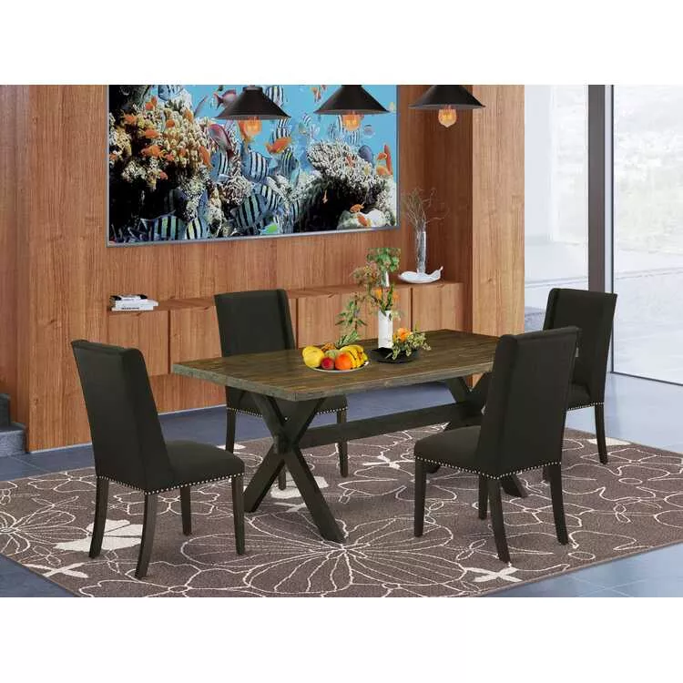 Dining Set Mid Century Parsons Chairs Rectangular Table