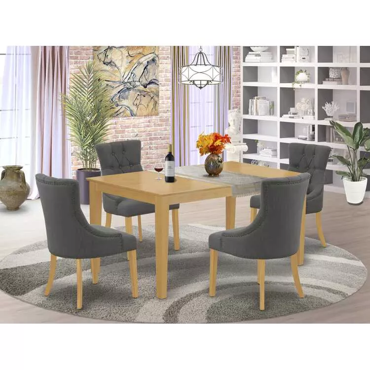 Dining Set Oak Table Parson Chairs Gotham Grey