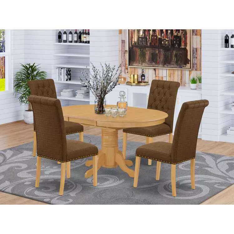 Dining Set Oval Table Parson Chairs Oak