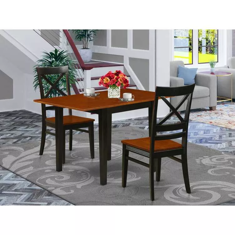 Dining Set: Rectangle Table & 2 Modern Chairs Black Cherry
