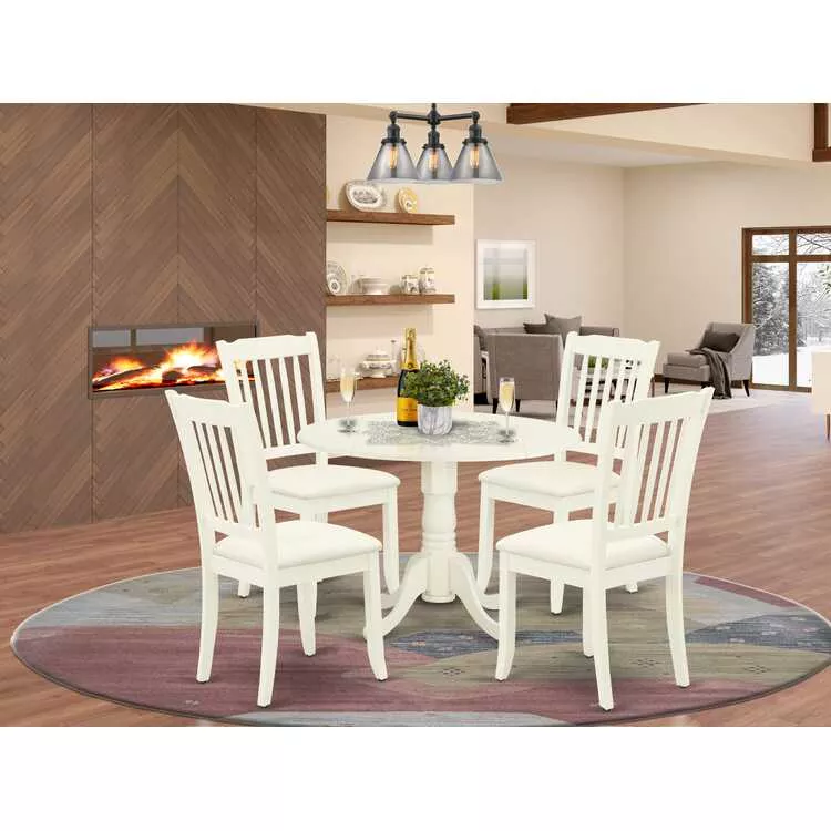 Dining Set White Round Table Drop Leaves Kitchen Chairs