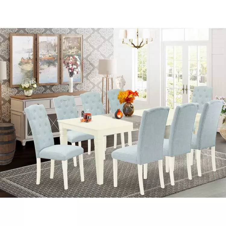 Dining Set with Rectangular Table & Baby Blue Chairs