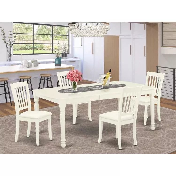 Dining Sets Rectangle Table Linen White Kitchen Chairs 5 Piece
