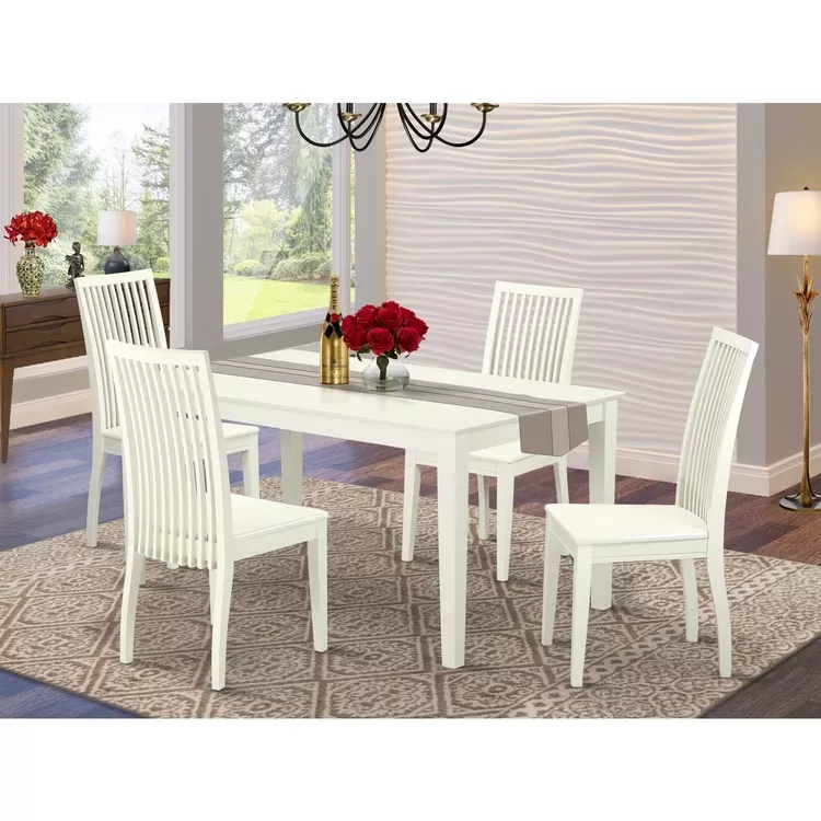 Dining Table Set for 4 People - Rectangular Linen White