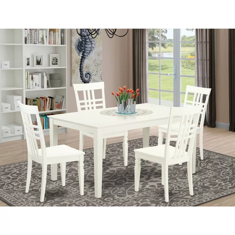 Dining Table Set - Rectangular Solid Top Linen White 5 Piece