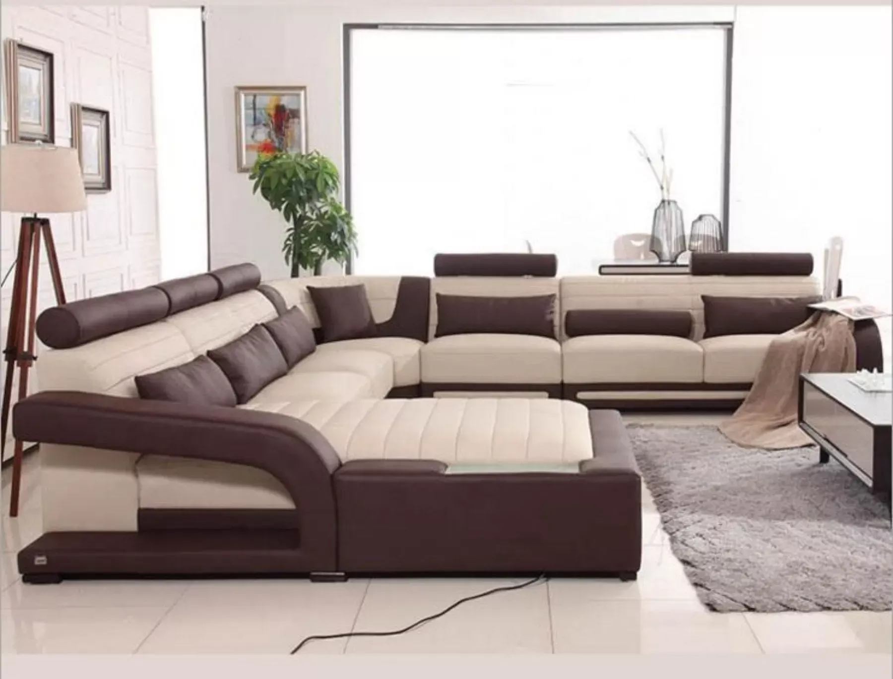 Dual Tone LED Leather Sectional Sofas
