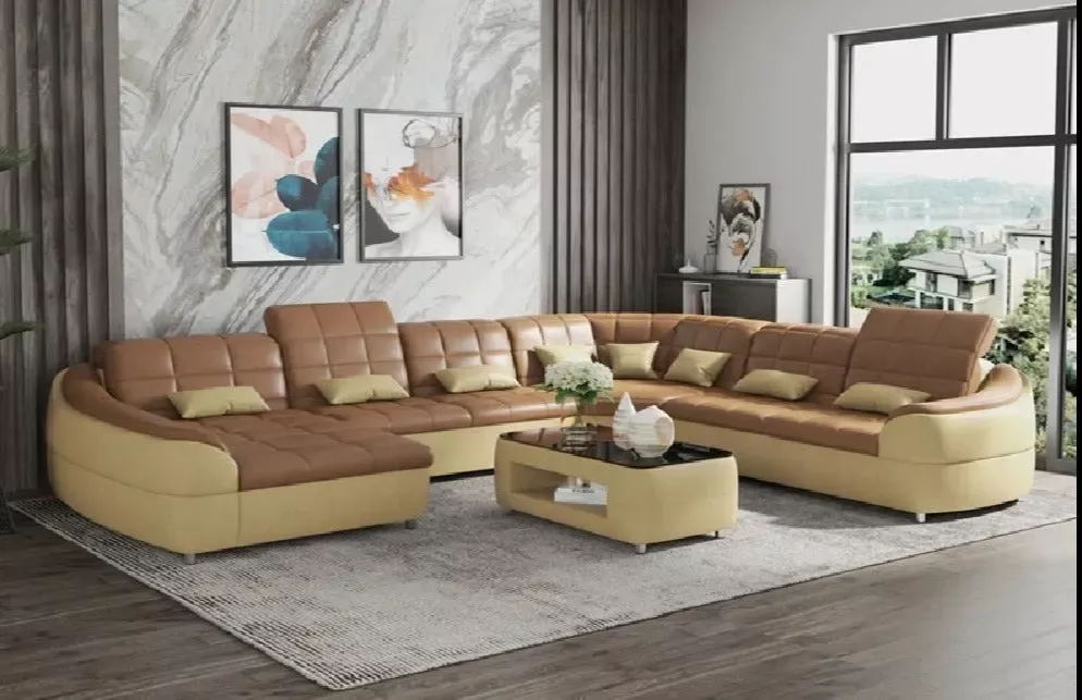 Durable U Shaped Leather Sectional Sofa