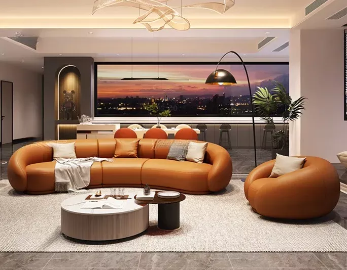 Dynamic Curved Style Leather Sofa Set