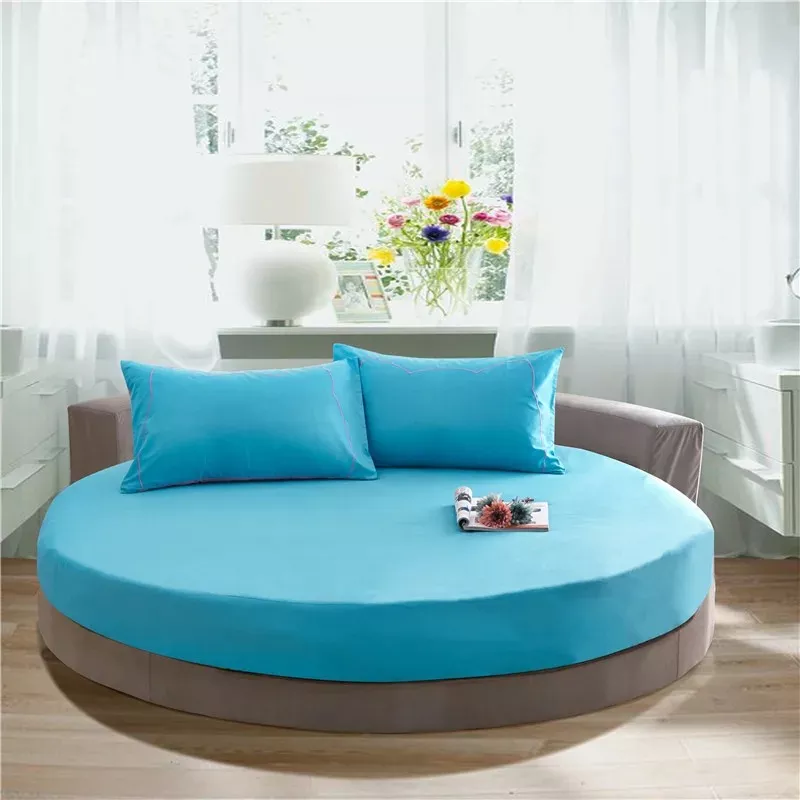 Elegant Solid Color Cotton Round Fitted Bedsheet