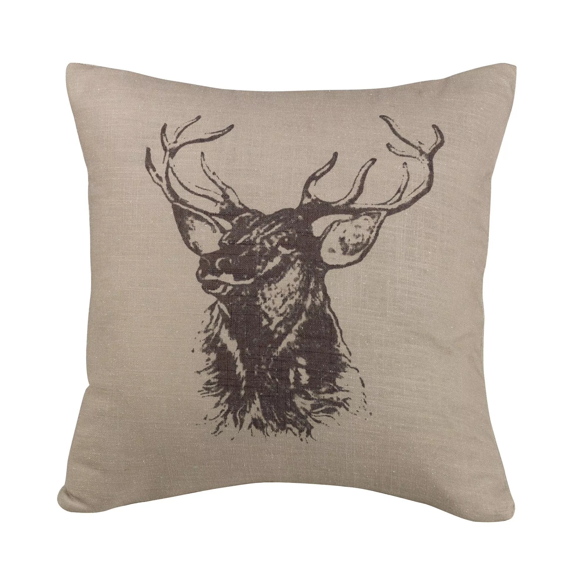 Elk Bust Burlap Throw Pillow