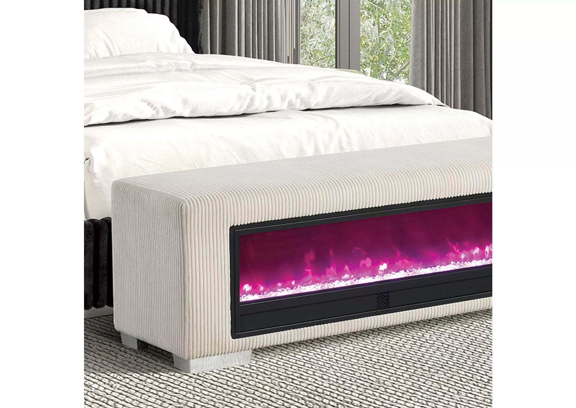 Elnath - Bench w/ Visual Crystal Fireplace
