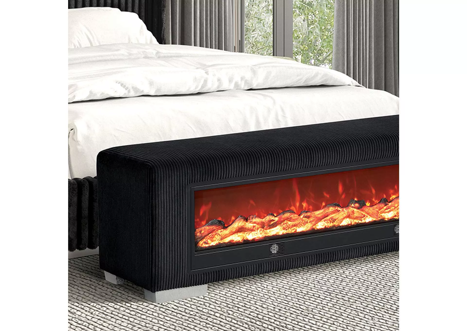 Elnath - Bench w/ Visual Wood Log Fireplace