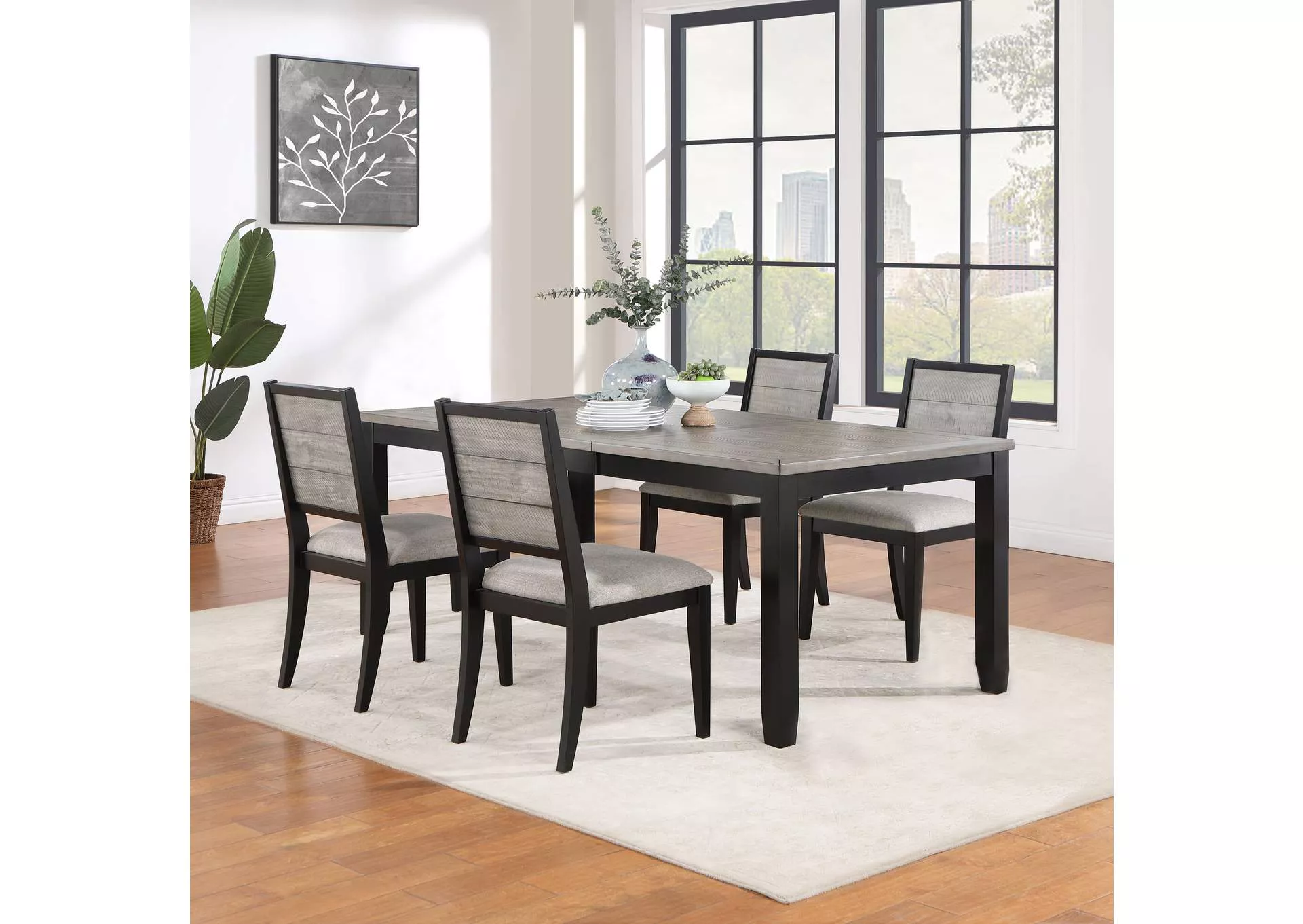 Elodie 5-piece Rectangular Extension Leaf Dining Set Grey and Black