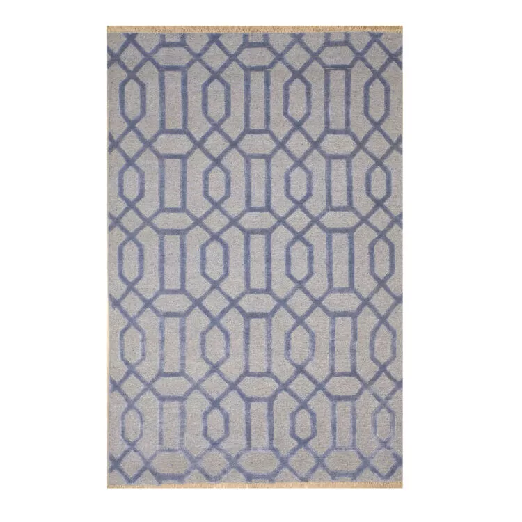 EORC Blue Geometric Wool Rug