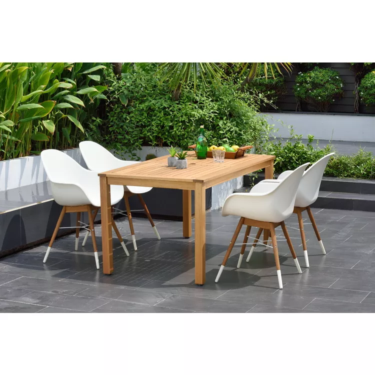 Eucalyptus Rectangular Dining Set Teak Finish Durable Outdoor Use
