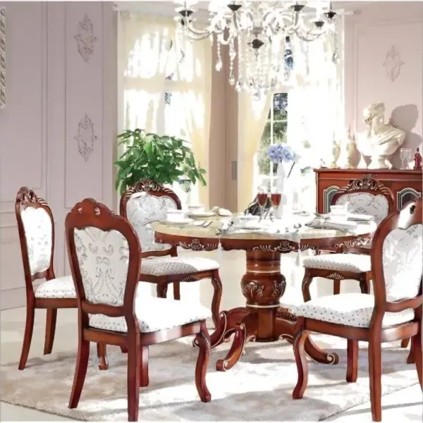 European Round Marble Dining Table Set