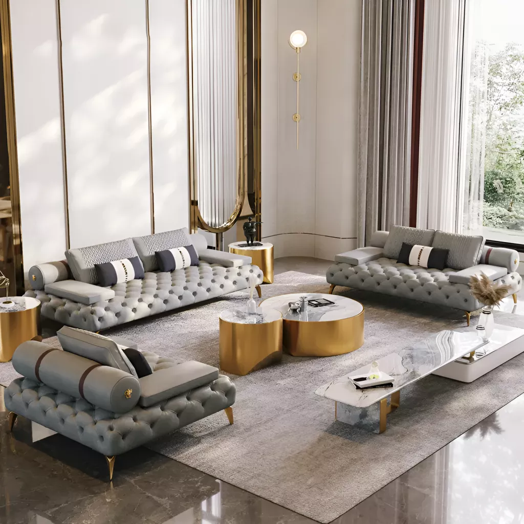 Excellent Tufted Leather Sofa Set