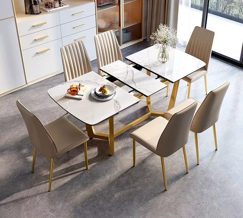 Extendable Marble Dining Table Set With 6 Chairs