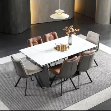 Extendable White Marble Top Dining Set