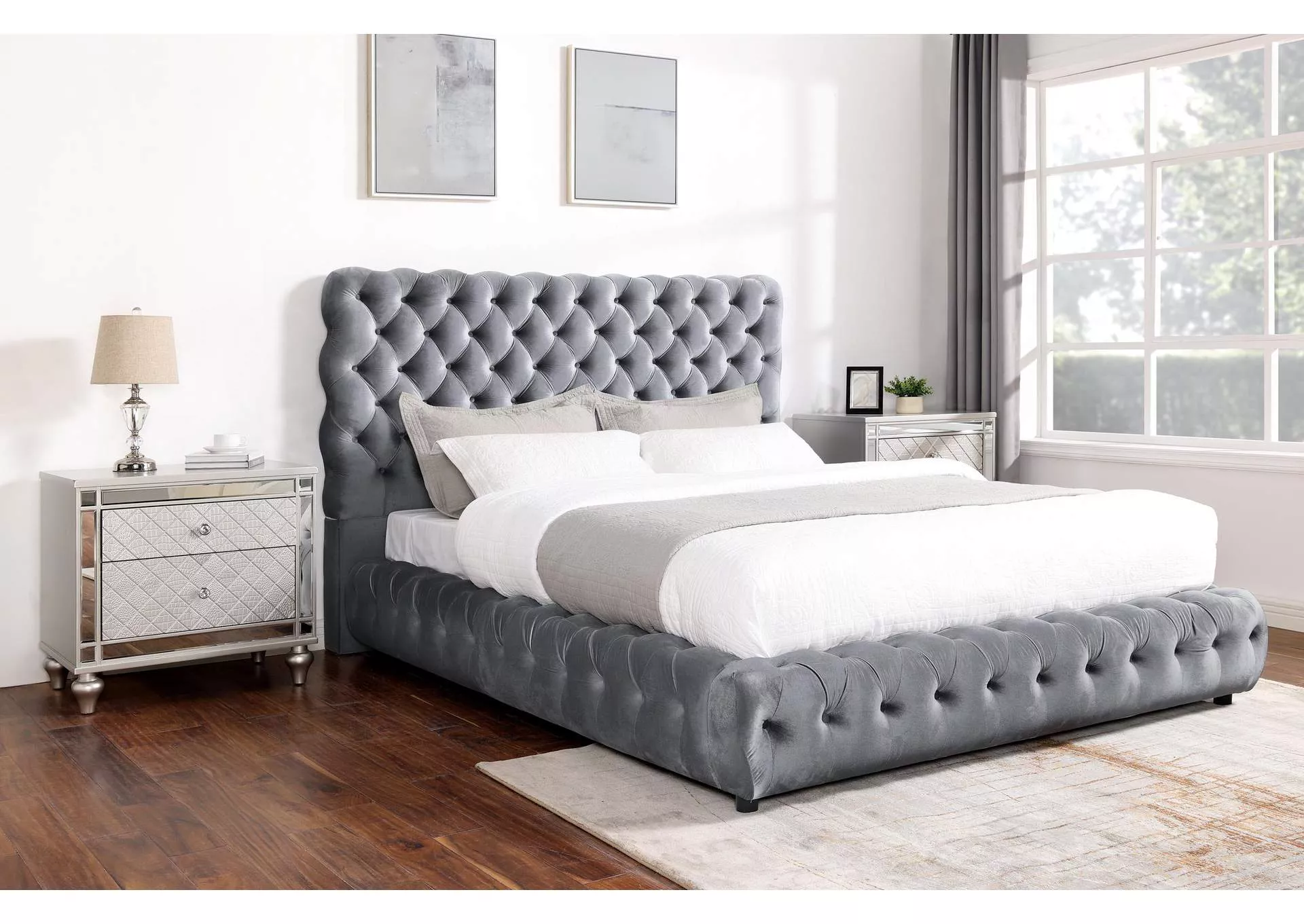 FLORY KING BED - GRAY