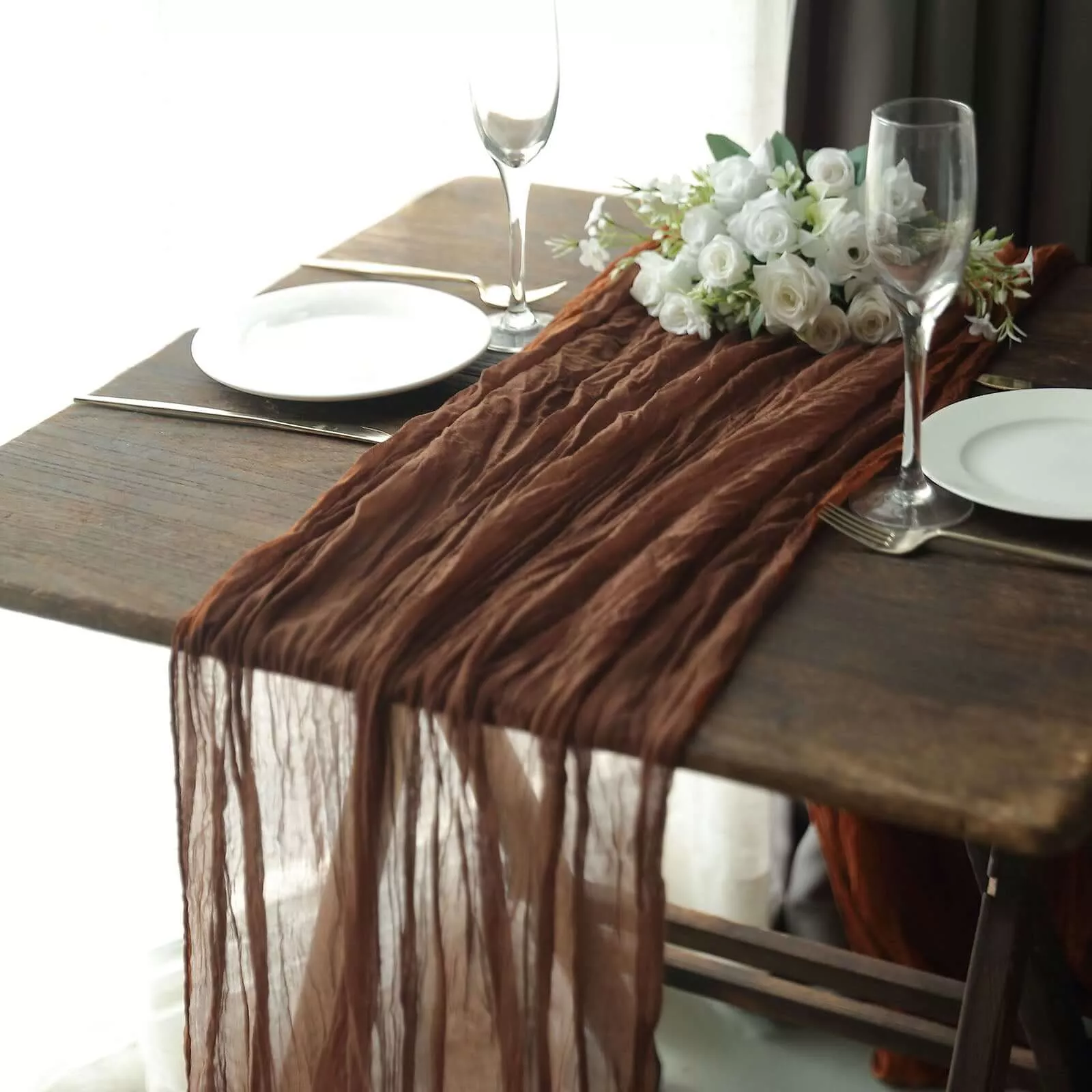 Gauze Cheesecloth 10ft Table Runner Cinnamon Brown - Rustic Boho Style