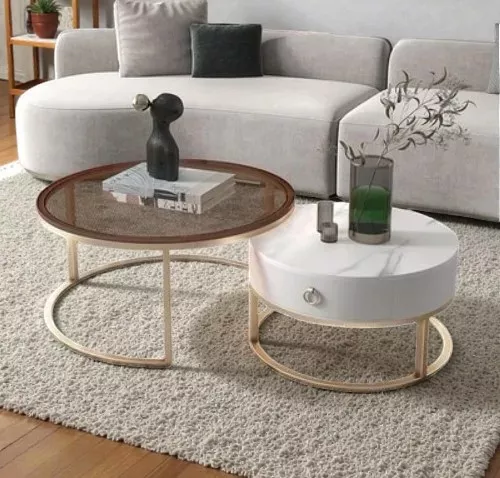Glass Top Circular Coffee Table With Drawer