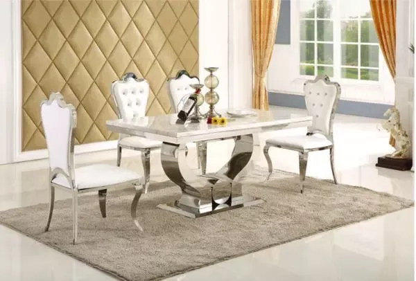 Glossy Marble Dining Table Set