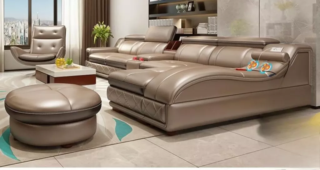 Glossy Multifunctional Leather Sectional Sofa Set