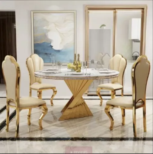 Golden Base Marble Dining Table Set