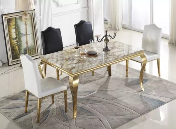 Golden Dining Table With Marble Top