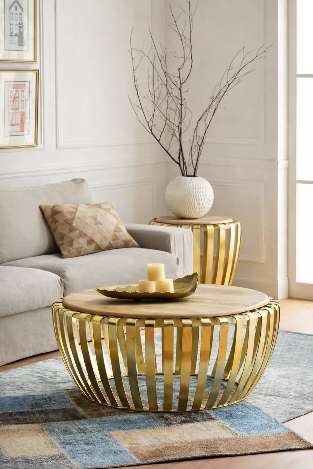 Golden Round Marble Top Coffee Table