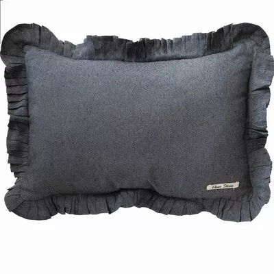 Grey Lumbar Cushion With Ruffled Edge