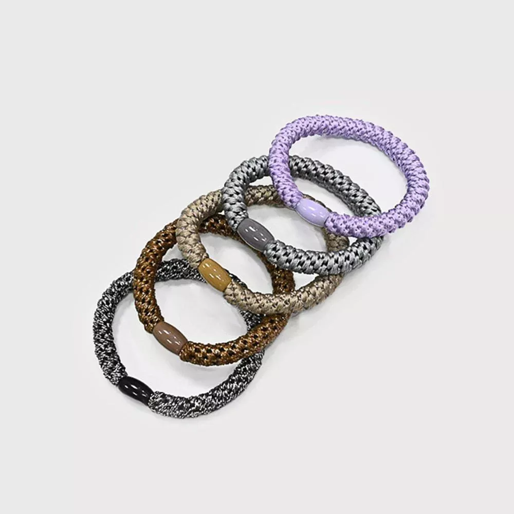 Hair Elastic With Bead - Set of 5