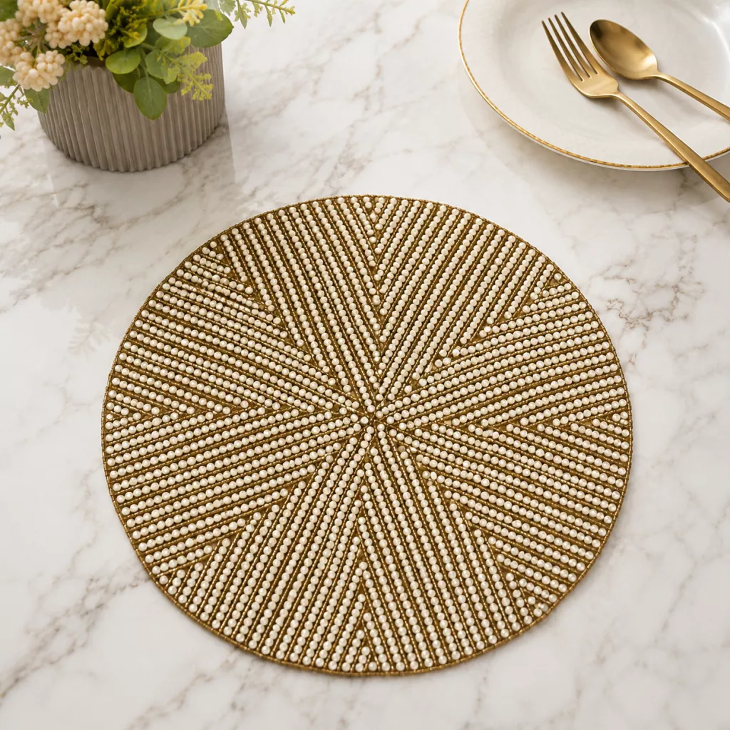 Handmade Beaded Sequin Rounded Placemat