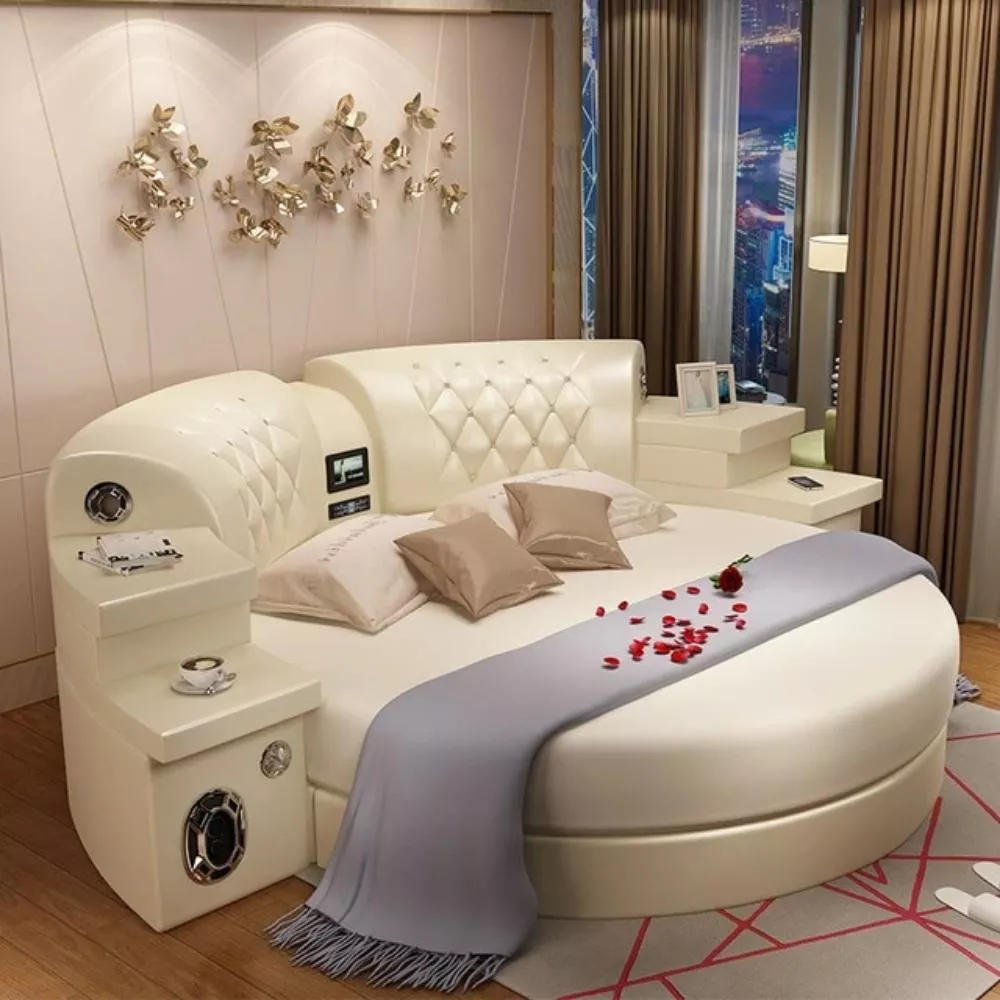 High-End Round Leather Bed Frame