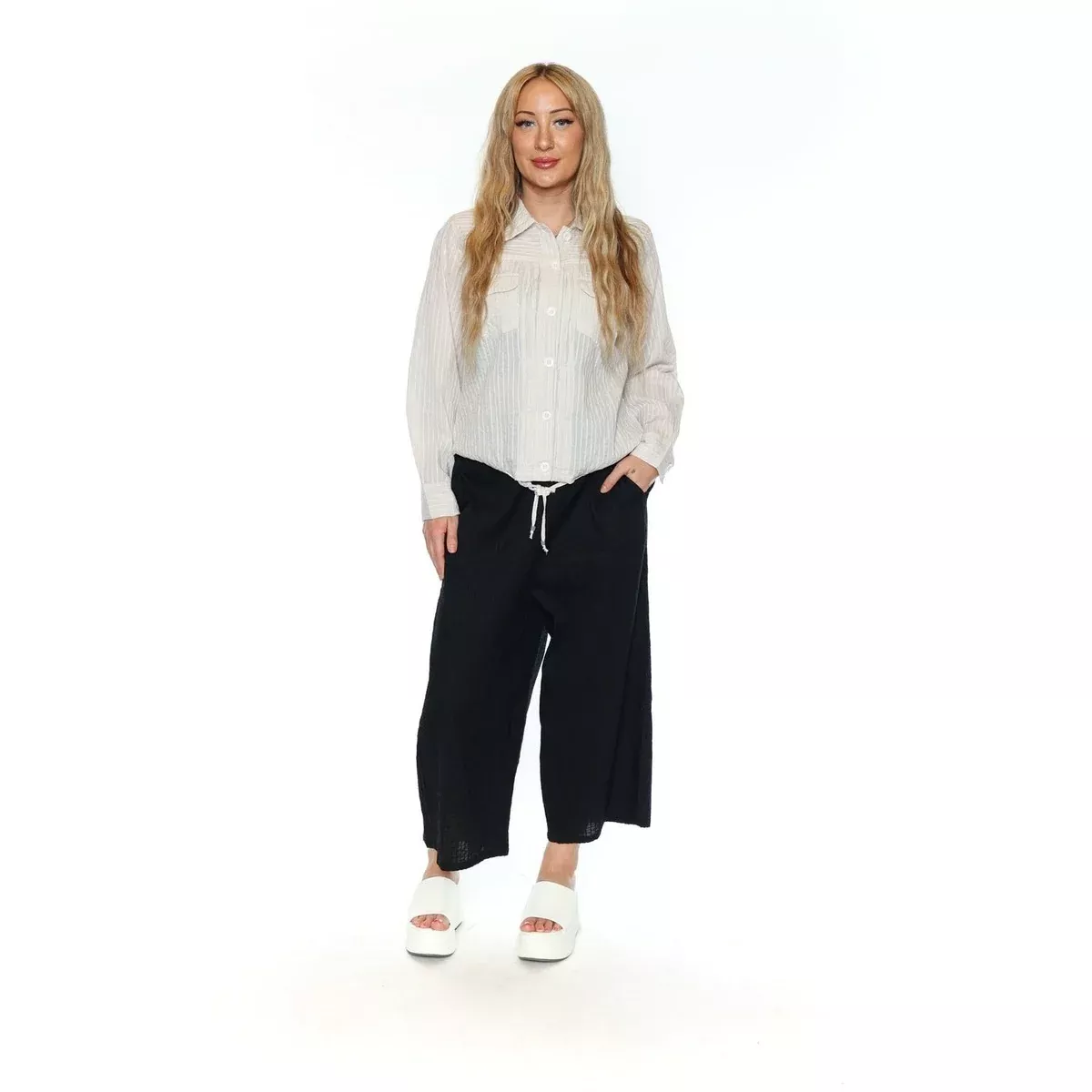 June Pleated Collared Button Up Jacket With Drawstring