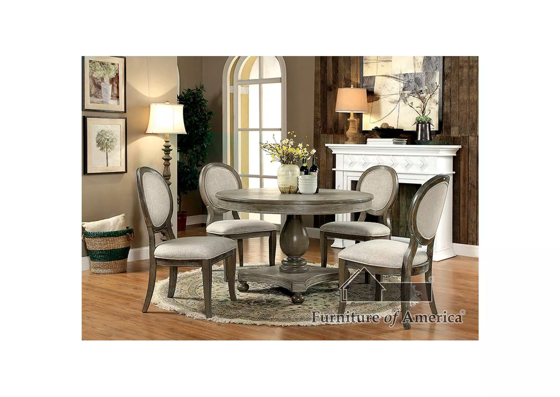 Kathryn Rustic Oak Dining Table w/4 Side Chair