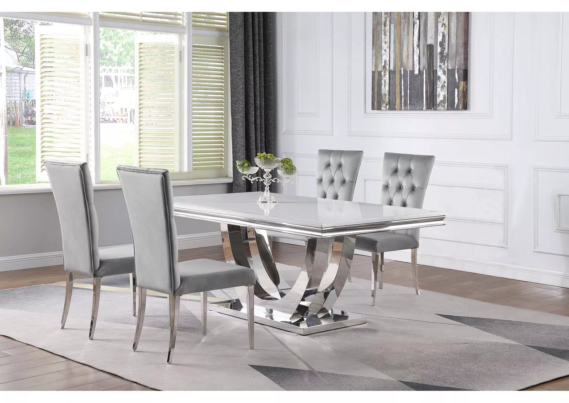 Kerwin 5-piece Rectangular Dining Table Set Grey and Chrome