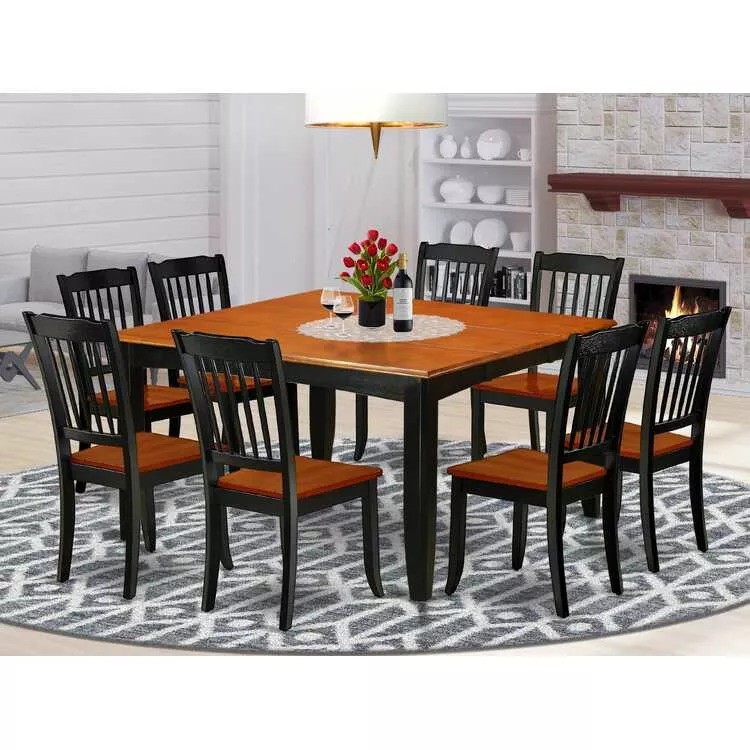Kitchen Table & Chair Set - 9 Piece Dining Set - Black & Cherry