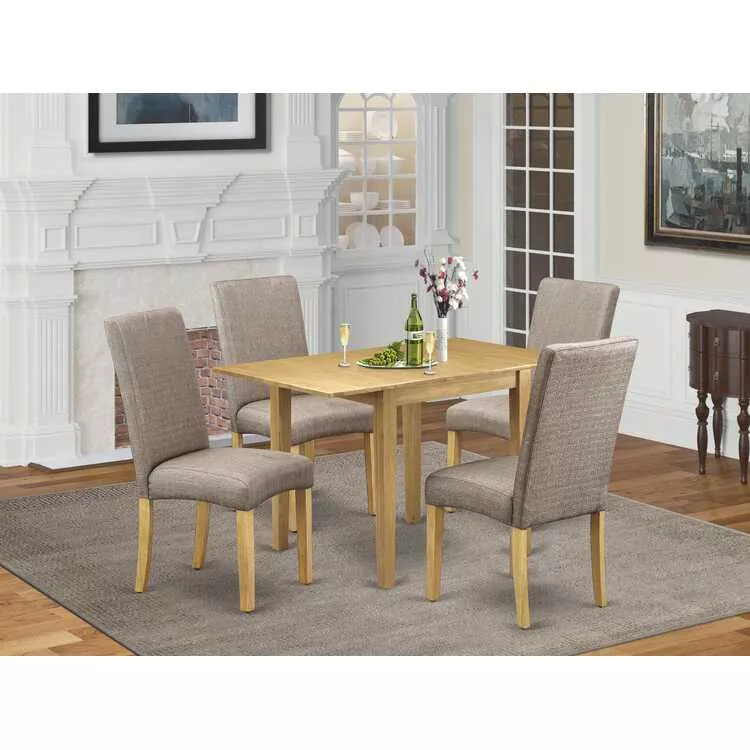 Kitchen Table Set for 4 - Linen Fabric Chairs & Drop Leaf Table