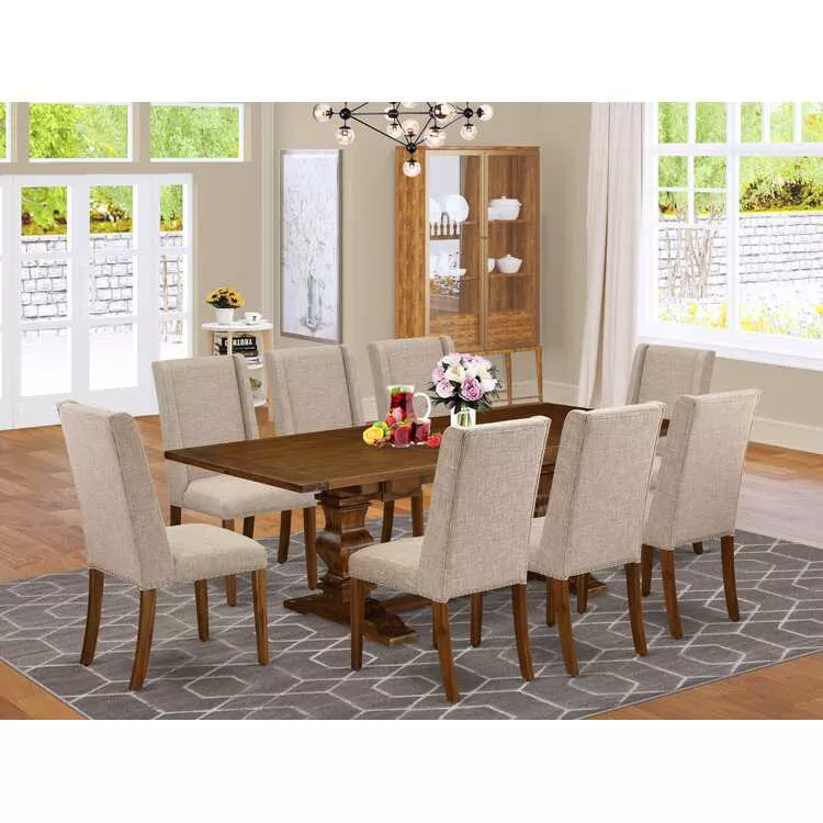 Kitchen Table Sets Antique Walnut Finish 9pc & Dining Chairs