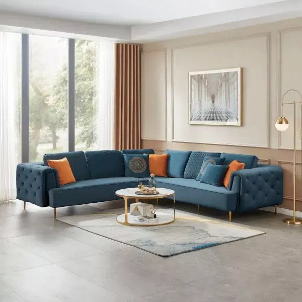 L-Shaped Polyester Fabric Sectional Sofa