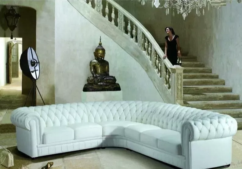 L-Shaped Tufted Leather Sectional Sofa