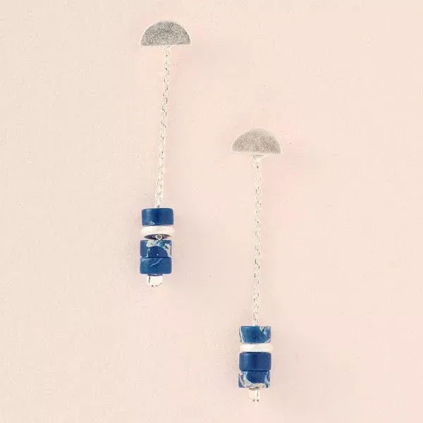 Lapis & Silver - Stone Meteor Thread / Jacket Earring