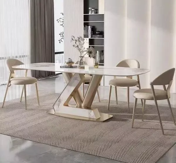 Lavishing V-Base Marble Dining Table Set