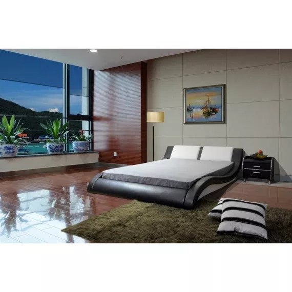 Leather Black-White Platform Bed