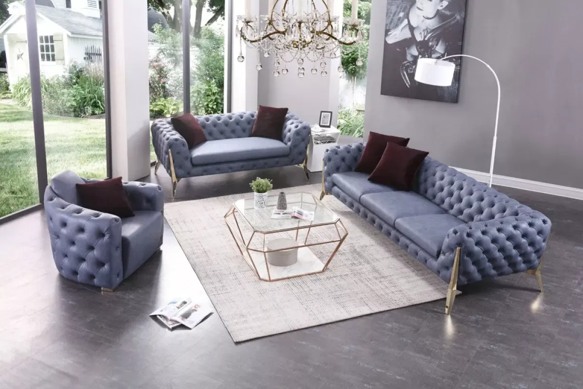 Leather Button Tufted Sofa Set