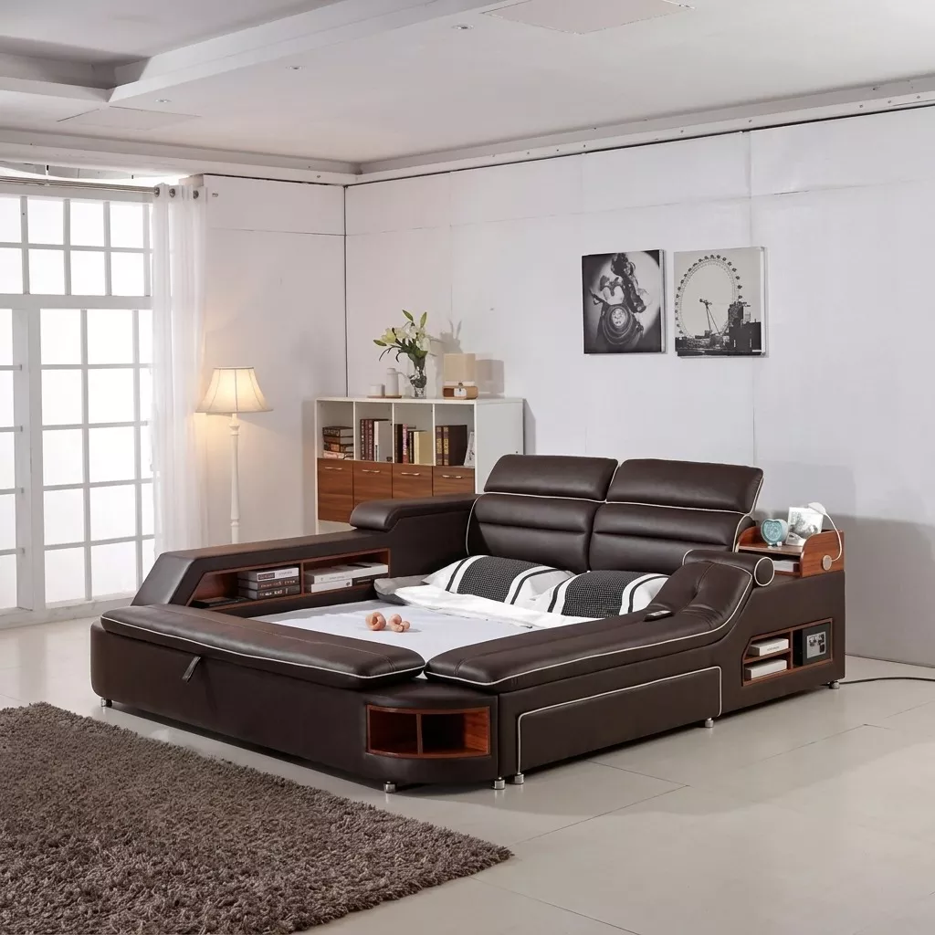 Leather Multifunctional Contemporary Bed