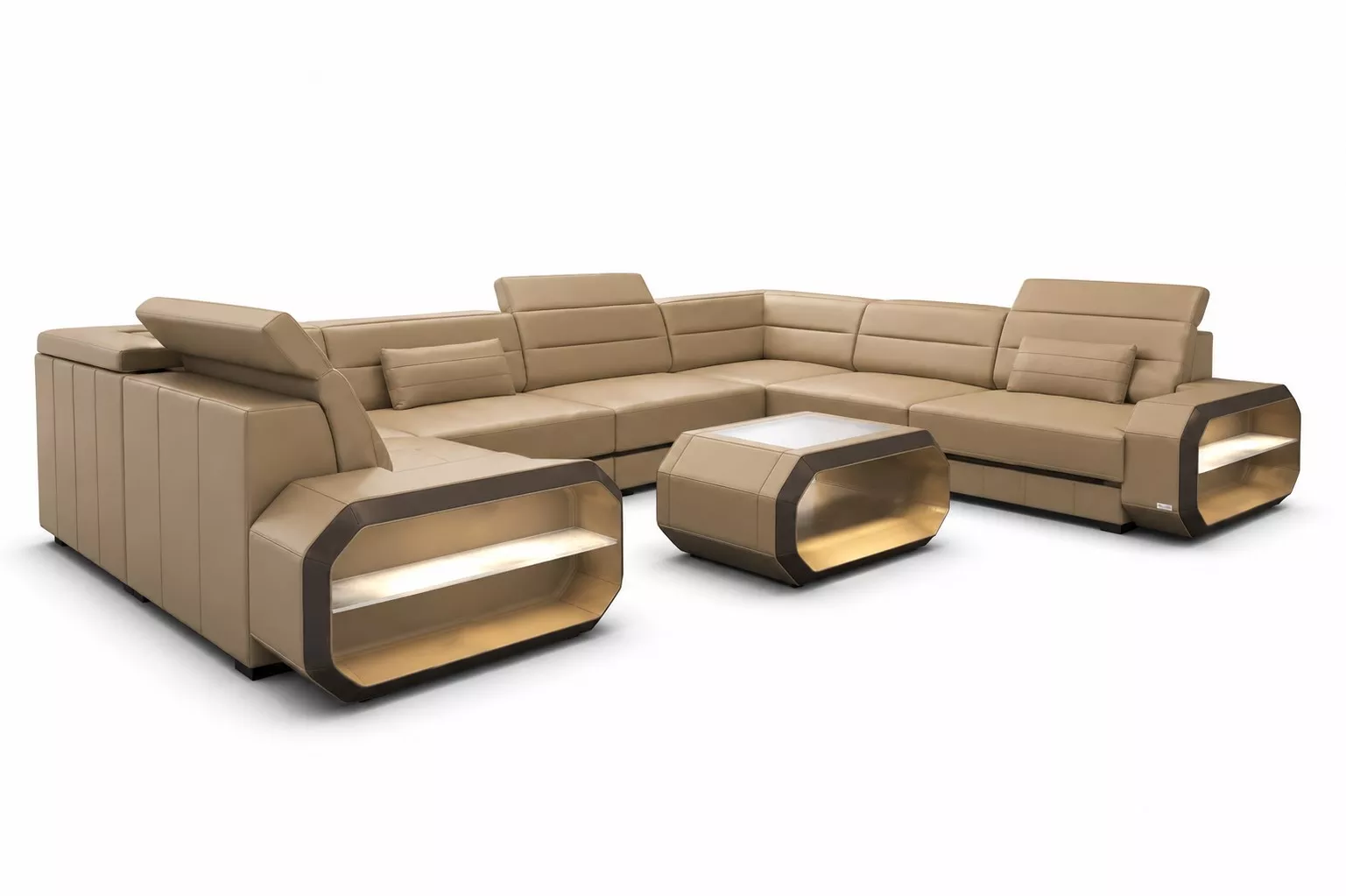 Leather Sectional Couch Setup With LED