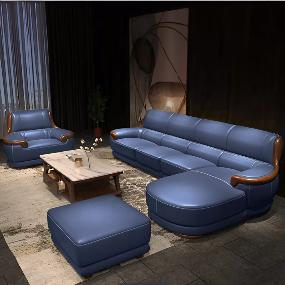 Leather Sectional Sofa Set With Ottoman